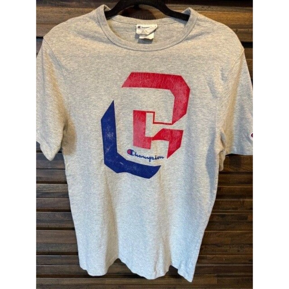 Champion‎ Heritage Raised Graphic T-Shirt Men's Size MED Gray Red Short Sleeve